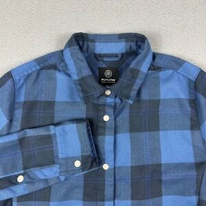 Flylow Shirt Womens Small‎ Blue Plaid Snap Button Long Sleeve Flannel